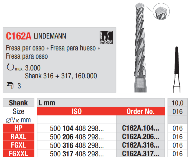 Frese chirurgiche FGXL LINDEMANN modificato - C162A.316.016
